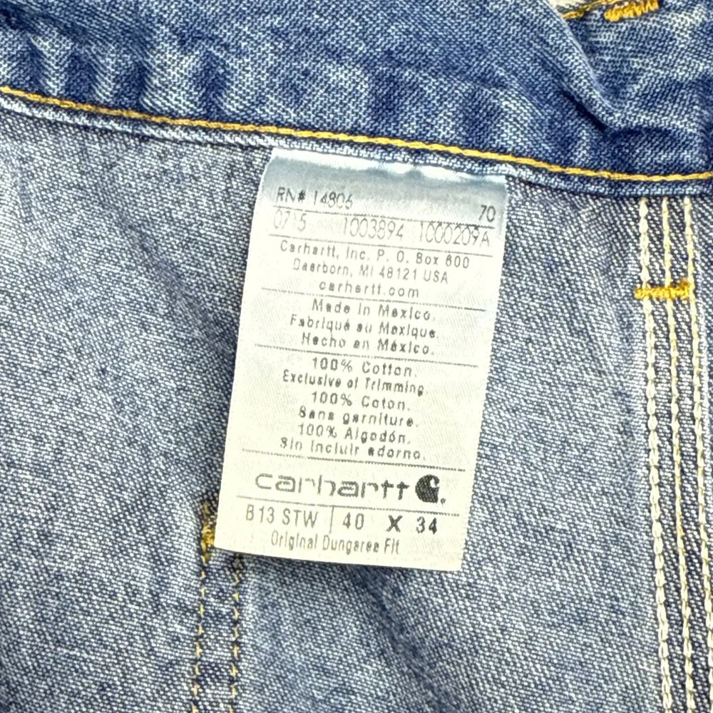 Carhartt‎ B13 STW Original Dungaree Fit Mens Blue Denim Work Jeans 40x34 NWT